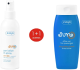 Ziaja Sun SPF 50+ UVA/UVB vodeodolné opaľovacie mlieko v spreji 170 ml + mlieko na predĺženie opálenia pre všetky typy pokožky 200 ml, duopack