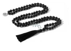 108 Mala Onyx náhrdelník matný meditačný šperk, prírodný kameň, uzlíkový strapec, korálik 8 mm