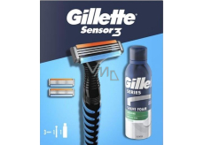 Gillette Sensor 3 holiaci strojček + 3 náhradné hlavice + pena na holenie 200 ml, kozmetická sada pre mužov