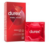 Durex Feel Thin Regular Fit Extra Thin Latexové kondómy, bežná lubrikácia, nominálna šírka: 56 mm 12 ks