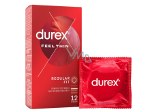 Durex Feel Thin Regular Fit Extra Thin Latexové kondómy, bežná lubrikácia, nominálna šírka: 56 mm 12 ks