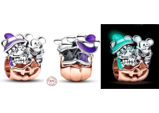 Strieborný 925 šarm Disney Mickey Mouse & Minnie Mouse Halloween Pumpkin Luminose Bead náramok