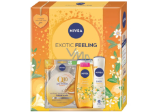 Nivea Exotic Feeling Q10 energizujúca textilná maska + Nivea Exotic Feeling sprchový gél 250 ml + Nivea Exotic Feeling antiperspirant sprej 150 ml, kozmetická sada pre ženy