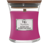 WoodWick Wild Berry & Beets vonná sviečka s dreveným knôtom a skleneným viečkom malá 85 g