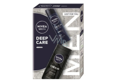 Nivea Men Deep Care Clean sprchový gél 250 ml + Nivea Men Deep Darkwood antiperspirant sprej 150 ml, kozmetická sada pre mužov