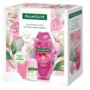 Palmolive Alluring Love Soft Rose & Peony sprchový gél 500 ml + Happy roll-on antiperspirant 50 ml + masážna pomôcka Gua sha na tvár, kozmetická sada pre ženy