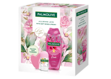 Palmolive Alluring Love Soft Rose & Peony sprchový gél 500 ml + Happy roll-on antiperspirant 50 ml + masážna pomôcka Gua sha na tvár, kozmetická sada pre ženy