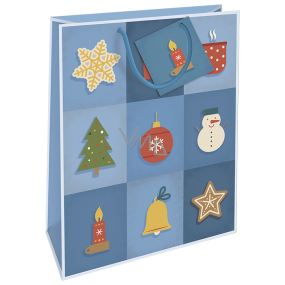 Nekupto Darčeková papierová taška 32,5 x 26 x 13 cm Vianočný modrá s vianočnými motívmi WBL 1952 40