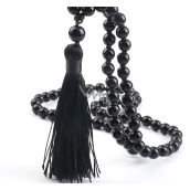 108 Mala Onyx náhrdelník meditačné šperky, prírodný kameň, viazaný strapec, korálik 8 mm