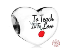 Strieborný náramok 925 Teacher - Teach with Love, Heart Bead on Love Bracelet