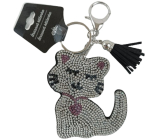 Albi Štrasový prívesok na kľúče s mačkou čierny
