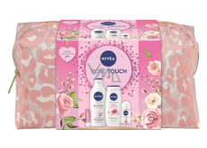 Nivea Rose Touch Rose & Hydration telové mlieko 400 ml + Nivea Rose & Almond Oil sprchový gél 250 ml + Nivea Fresh Rose Touch roll-on antiperspirant 50 ml + Labello Soft Rosé balzam na pery 4,8 g + kozmetická etue, kozmetická sada pre ženy