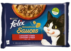 Felix Sensations Sauces Multipack morčacie a jahňacie mäso v ochutenej omáčke, kompletné krmivo pre dospelé mačky 4 x 85 g