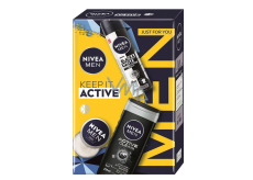 Nivea Men Keep It Active Invisible Black & White Original antiperspirant sprej 150 ml + Nivea Men Active Clean sprchový gél 250 ml + Nivea Men Creme krém na tvár, telo a ruky 30 ml, kozmetická sada pre mužov