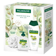 Palmolive Naturals Olive & Milk tekuté mydlo 300 ml + sprchový gél 500 ml + umývacia huba, kozmetická sada