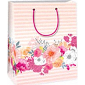 Ditipo Darčeková papierová taška 18 x 10 x 22,7 cm ružová pruhy kvety