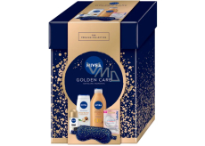 Nivea Golden Care Q10 Firming bronze telové mlieko 400 ml + Nivea Shea Butter & Botanical Oil sprchový gél 250 ml + Nivea Inposible Black & White antiperspirant roll-on 50 ml + Labello Hyaluron Rosé balzam na pery 5,2 g + saténová maska na spanie 1 kus, kozmetická sada