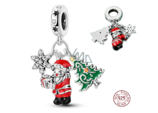 Charm Striebro 925 Vianočný 3v1 Santa, stromček a hviezda, prívesok na náramok Vianoce