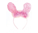 Čelenka uši s pierkom ružová bodka 23 cm