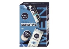 Nivea Men Fresh Sensitive Invisible Black & White Fresh antiperspirant sprej 150 ml + Nivea Men Sensitive sprchový gél 250 ml + Nivea Men Creme krém na tvár, telo a ruky 30 ml, kozmetická sada pre mužov