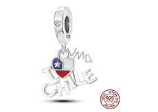 Charm Striebro 925 Čilská vlajka srdce - Milujem Čile - I Love Chile, 2v1 prívesok na náramok cestovanie