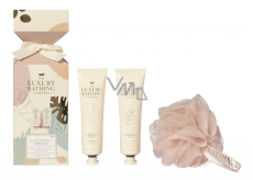 Grace Cole Vanilla sprchový gél 100 ml + telový krém 100 ml + kúpeľová hubka, kozmetická sada pre ženy